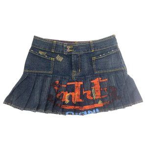 VON DUTCH🌺 Rare Vintage Denim Pleated Mini Skirt SzM